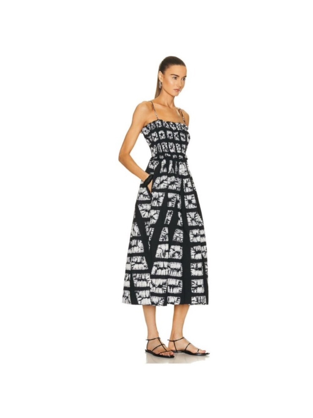 Ulla Johnson Akshara Hand Dyed Diamond Shibori Midi Dress in Paragon